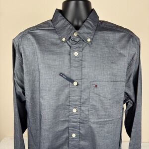 Tommy Hilfiger Mens TH Flex Button Down Shirt Gray Large Tall Pocket Logo New